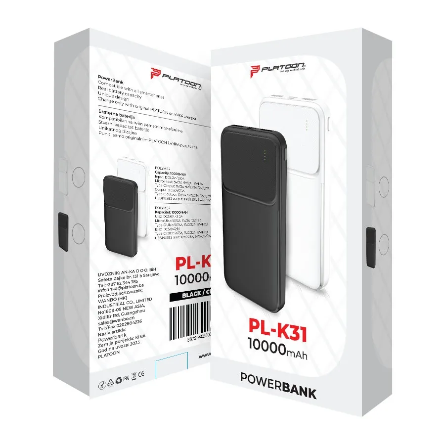 POWERBANK PL-K31 10000MAH PLATOON BIJELI