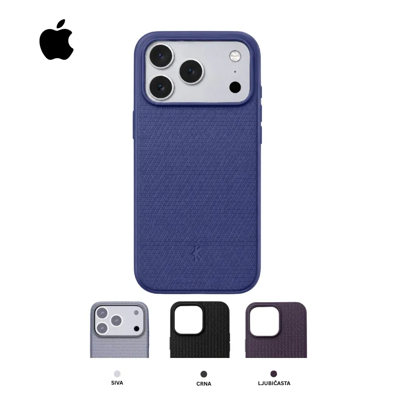 SPG MAG ARMOR silikonska MagSafe maskica za iPhone u crnoj boji sa teksturiranom površinom i zaštitom kamere na bijeloj pozadini.